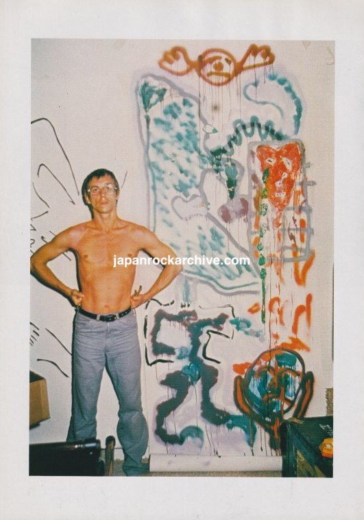 Iggy Pop November 1978 Japanese music press color pinup standing beside abstract artwork