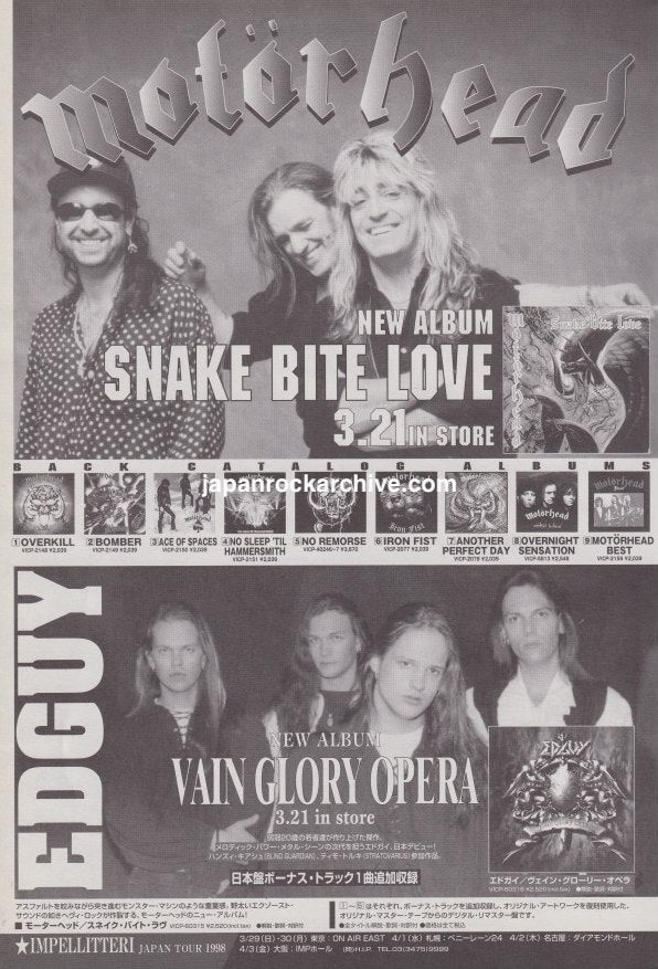 Motorhead 1998/04 Snake Bite Love Japan album promo ad