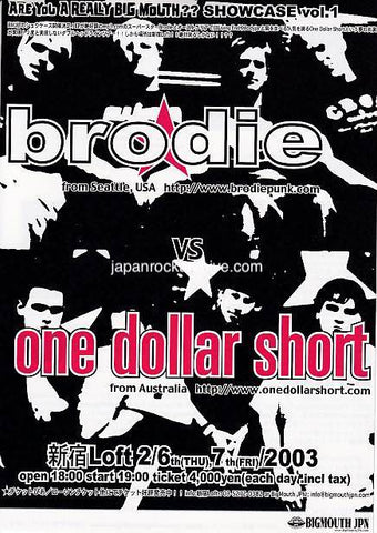Brodie / One Dollar Short 2003 Japan tour concert gig flyer handbill