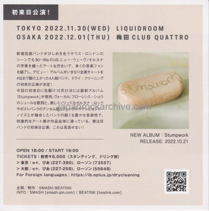 Dry Cleaning 2022 Japan tour concert gig flyer handbill