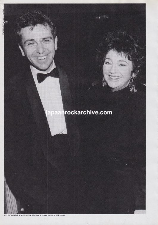 Peter Gabriel and Kate Bush at the BPI Awards May 1987 Japanese black-and-white pinup mini poster
