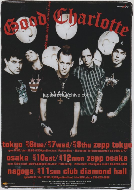 Good Charlotte 2004 Japan tour concert gig flyer handbill