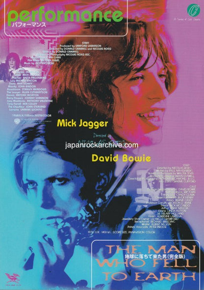 Performance / The Man Who Fell To Earth 1999 Japan movie theater flyer handbill - mick jagger / david bowie