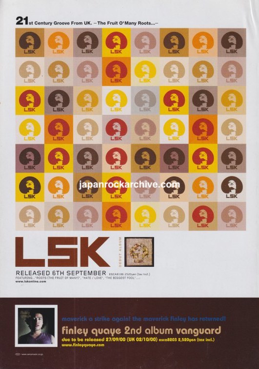 LSK self-titled album October 2000 Japanese magazine promo ad with colorful portrait grid and Finley Quaye Vanguard promotion
