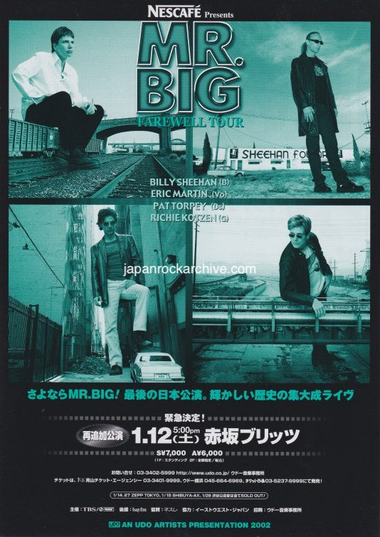 Mr. Big 2002 Japan tour concert gig flyer handbill