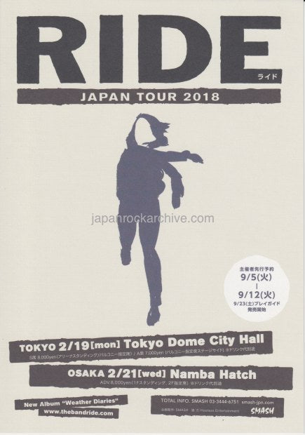 Ride 2018 Japan tour concert gig flyer handbill