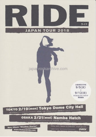 Ride 2018 Japan tour concert gig flyer handbill