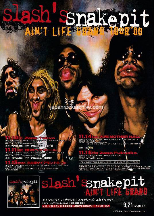 Slash's Snakepit 2000 Japan tour concert gig flyer handbill
