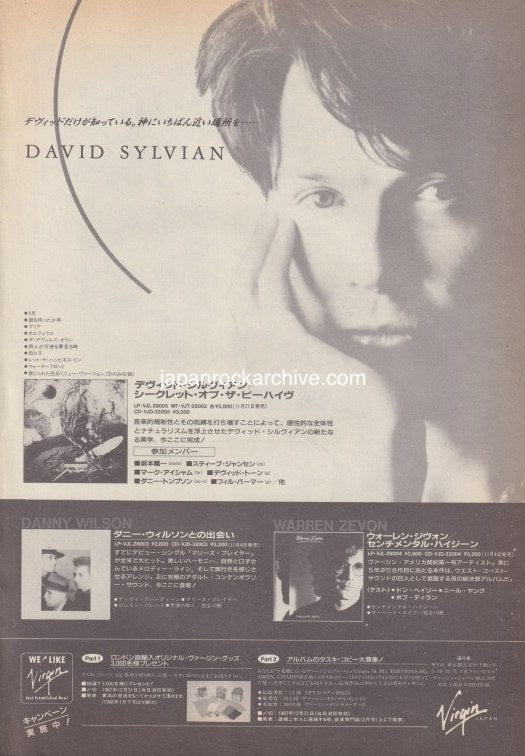 David Sylvian 1987/12 Secrets of The Beehive Japan album promo ad