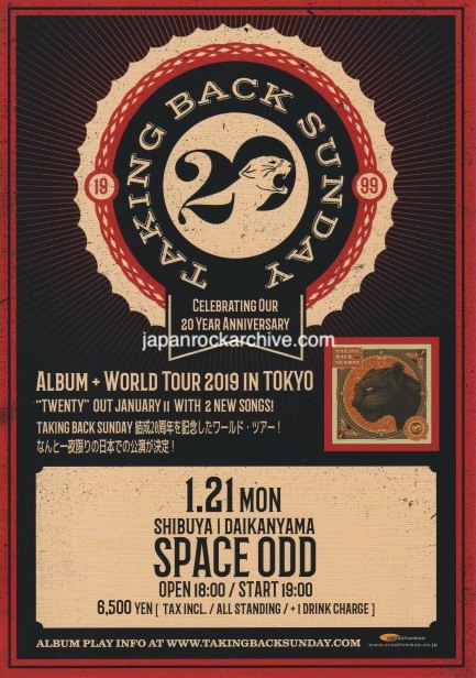 Taking Back Sunday 2019 Japan tour concert gig flyer handbill