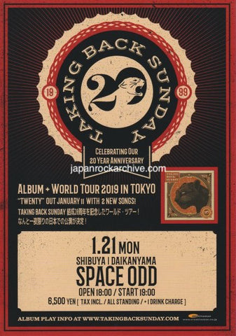 Taking Back Sunday 2019 Japan tour concert gig flyer handbill