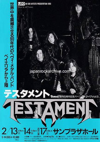 Testament 1999 Japan tour concert gig flyer handbill