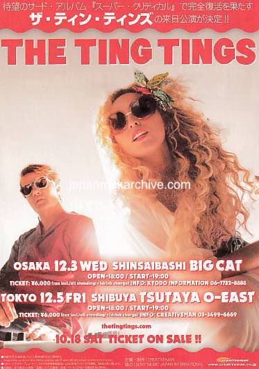 The Ting Tings 2014 Japan tour concert gig flyer handbill