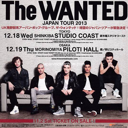 The Wanted 2013 Japan tour concert gig flyer handbill