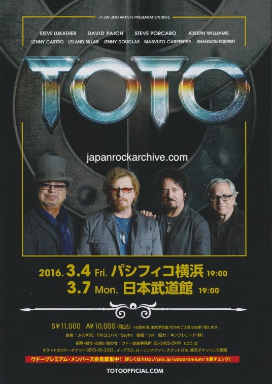 Toto 2016 Japan tour concert gig flyer handbill