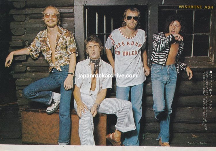 Wishbone Ash color group photograph from February 1976 Japanese music magazine pinup