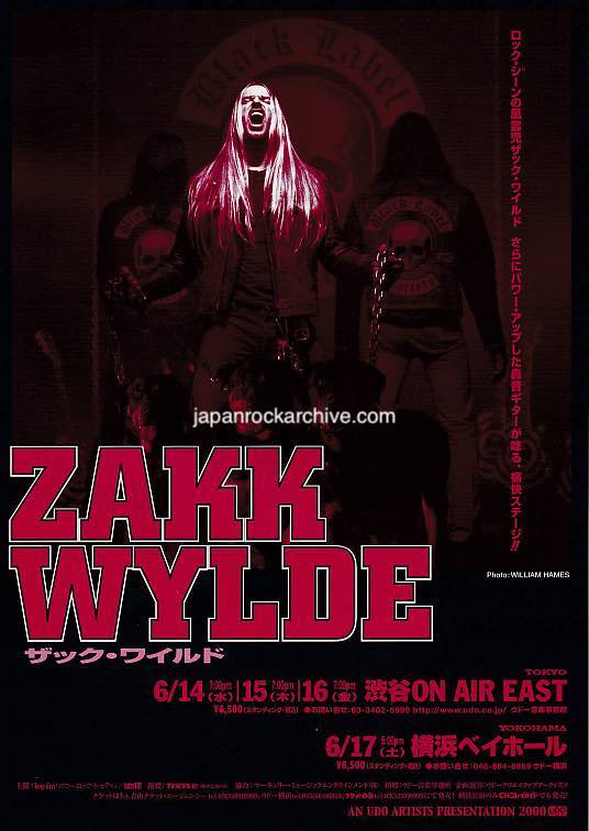 Zakk Wylde 2000 Japan tour concert gig flyer handbill