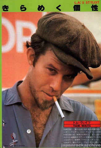 Tom Waits 1977/02 Japanese music press cutting clipping - photo pinup - wearing hat and smoking cigarette